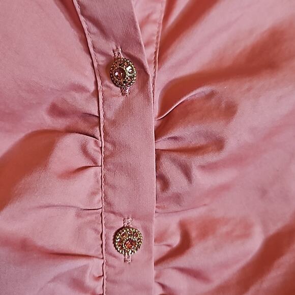 New York & Company Mauve Pink Ruche Front Button Up Shirt - Picture 2 of 8